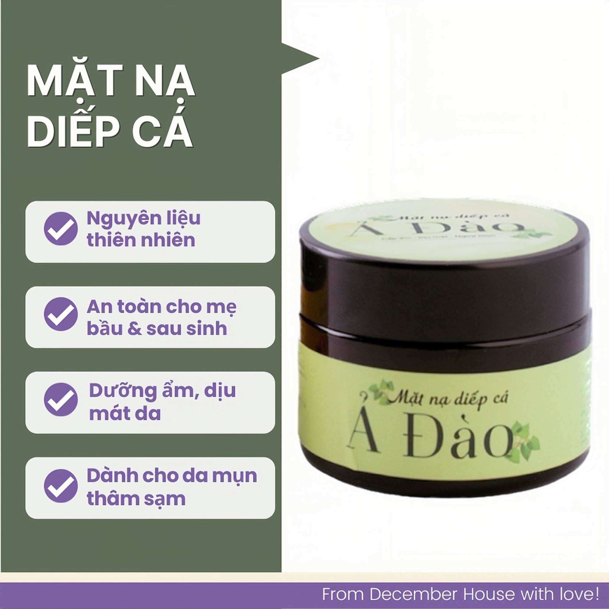 Mặt nạ diếp cá ả đào mộc nhan natural dịu mát da, giảm mụn thâm 50gr