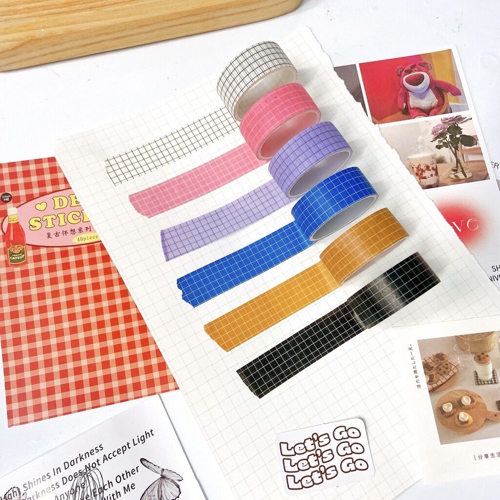 WASHI TAPE HỌA TIẾT CARO MÀU CƠ BẢN DỄ DÙNG CÓ BÁN MIX MÀU| SAMY STUDY STATIONERY