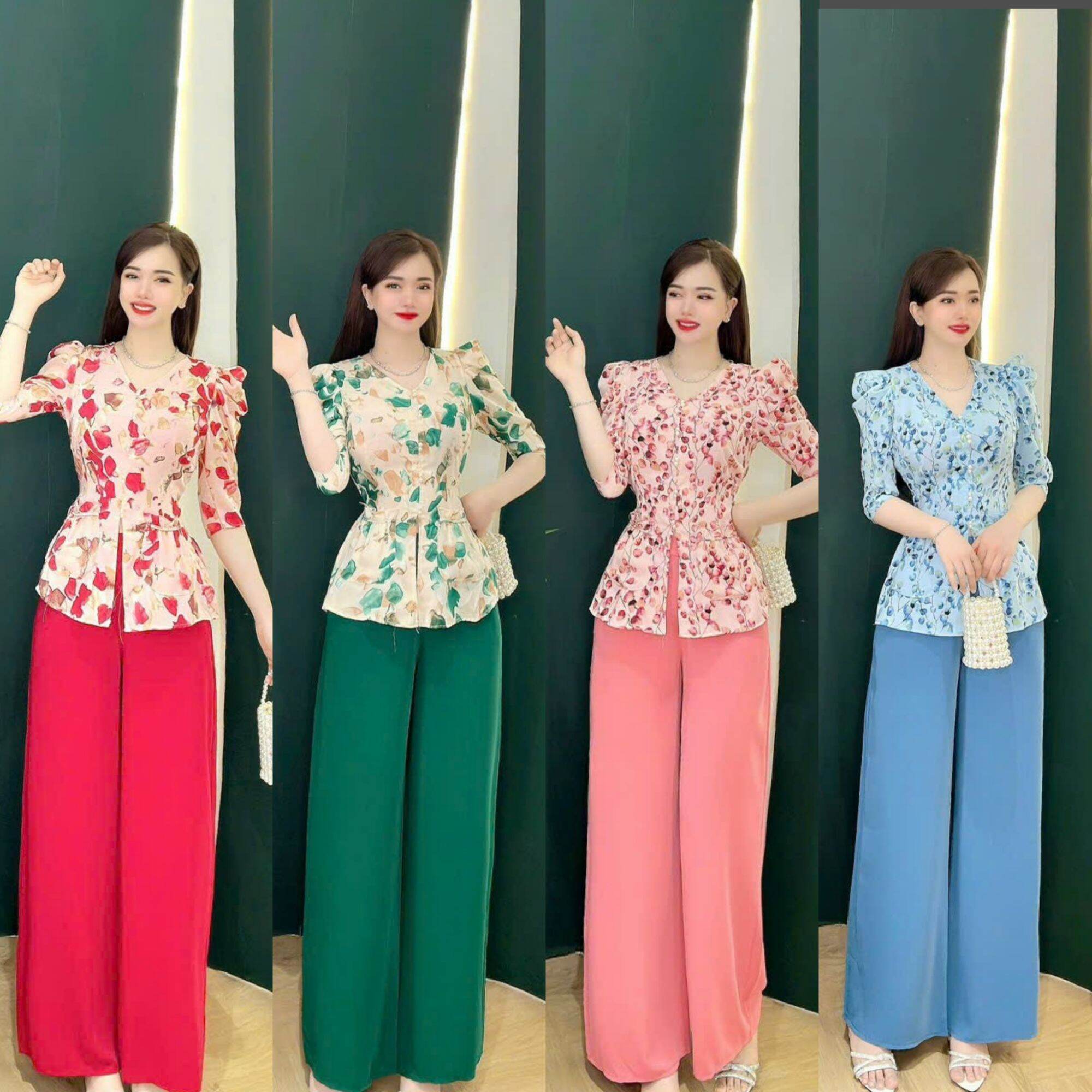 Bộ bà ba tay phồng/Sét bà ba/trang phục truyền thống tay phồng cổ Tim chất lụa mango loại 1
