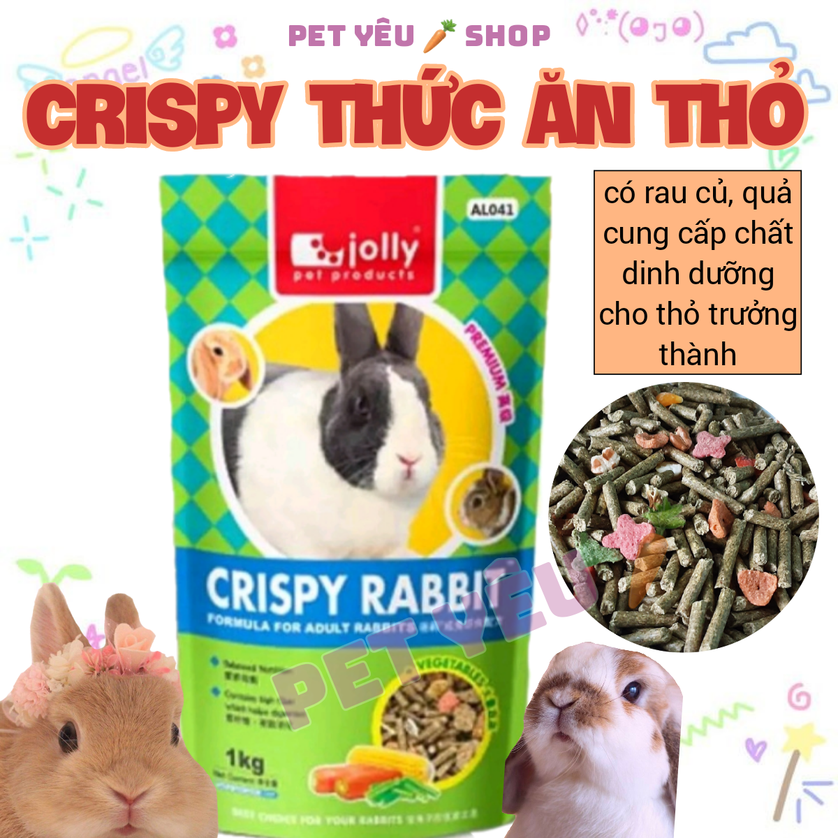 Crispy 1KG Date mới Freeship thức ăn thỏ trưởng thành siêu thơm siêu ngon