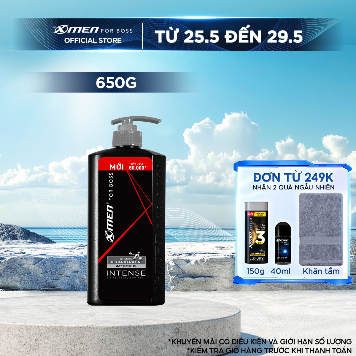 Dầu gội X-Men for Boss hương trầm đầy nội lực Intense với Ultra Keratin© mới 650g
