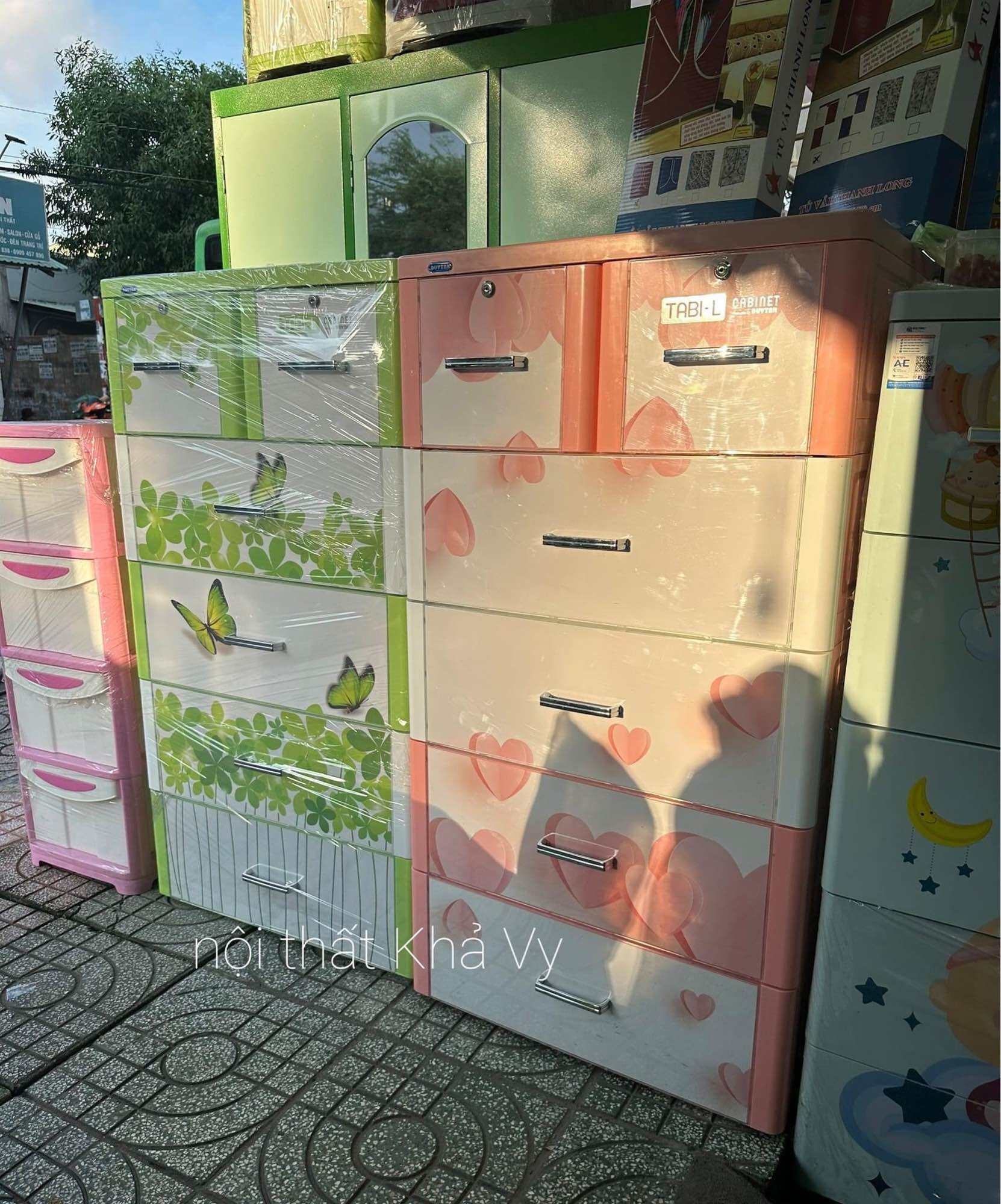 Tủ nhựa Duy Tân tabi L (FREESHIP+ lắp ráp miễn phí) nhiều tầng ngăn kéo trơn vân gỗ đơn giản hiện đại(cao130cm;ngang70cm; sâu 48cm) - nội thất Khả Vy