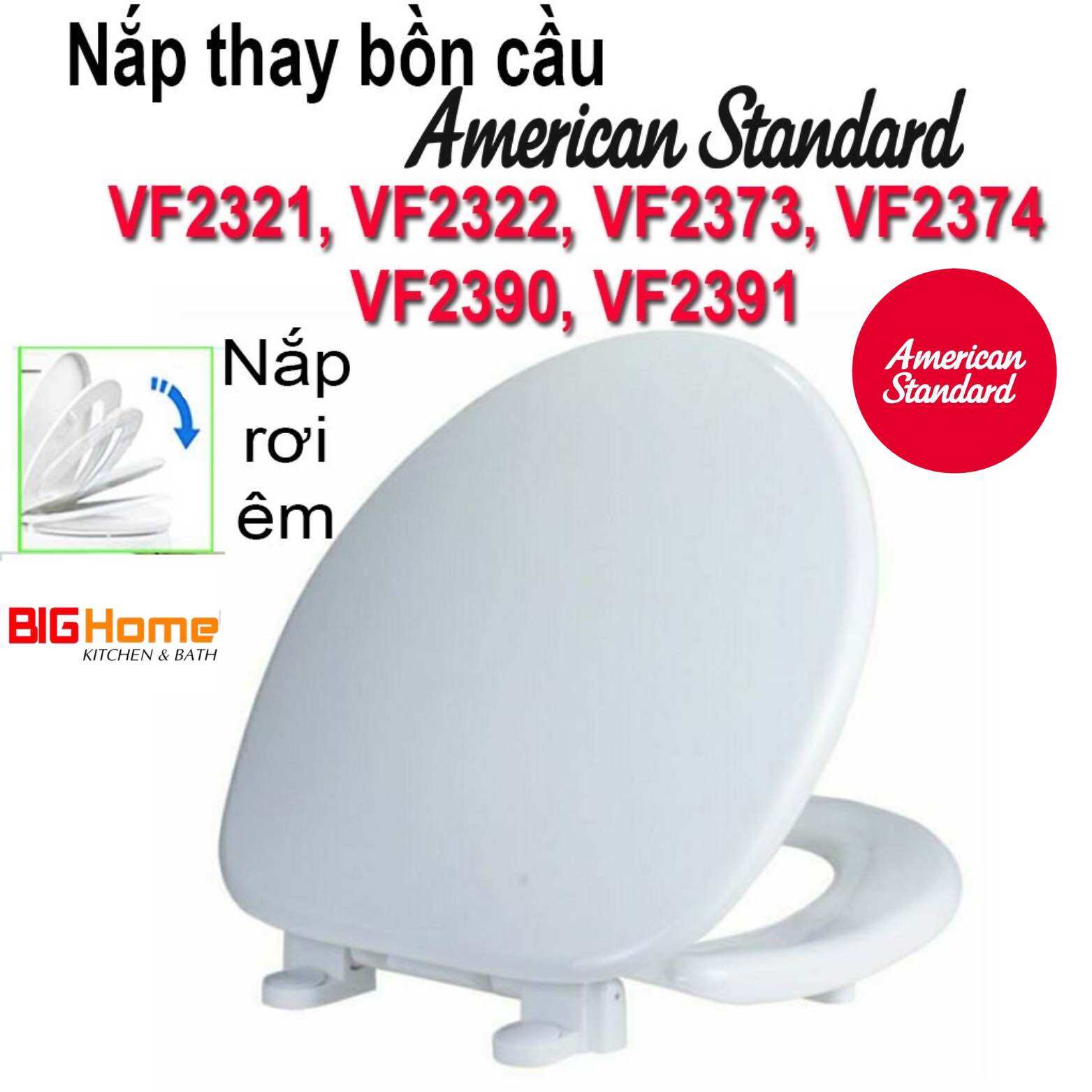 [ Nắp đóng mở êm ] Nắp bồn cầu rơi êm thay thế cho nắp American Standard VF2321, VF2322, VF2373, VF2