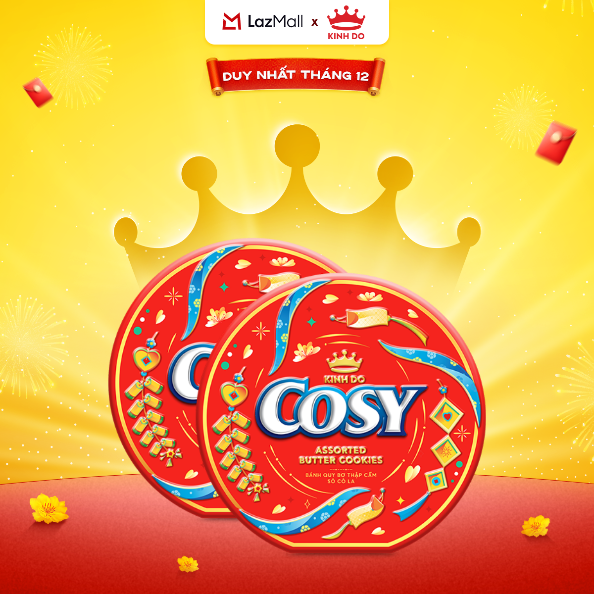  Hộp quà Tết Bánh quy Cosy Tết Thập cẩm socola hộp thiếc x 135g  combo 2  