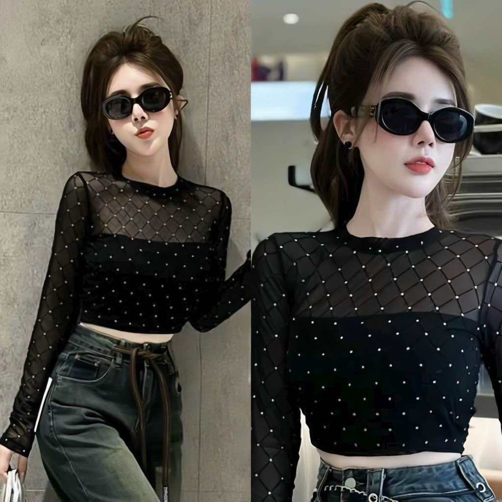 Áo croptop lưới tay dài SẸC XY Hàng y hình ÁO LƯỚI ĐÁ QUẢ TRÁM