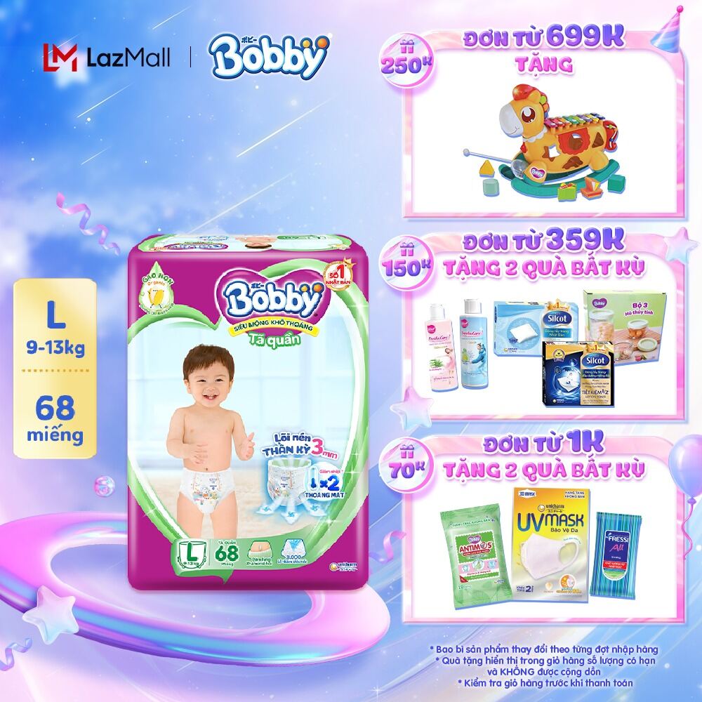 Tã quần Bobby lõi nén thần kì 3mm đủ size M76/L68/XL62/XXL56 [Bao bì thay đổi theo từng đợt nhập hàn