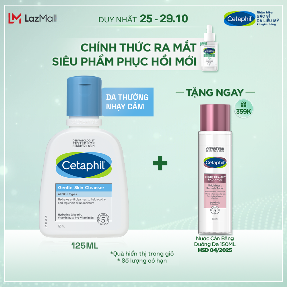 [25 - 29.10 | VOUCHER 15% + QUÀ 359K] Sữa rửa mặt dịu lành cho da nhạy cảm Cetaphil Gentle Skin Cleanser 125ml