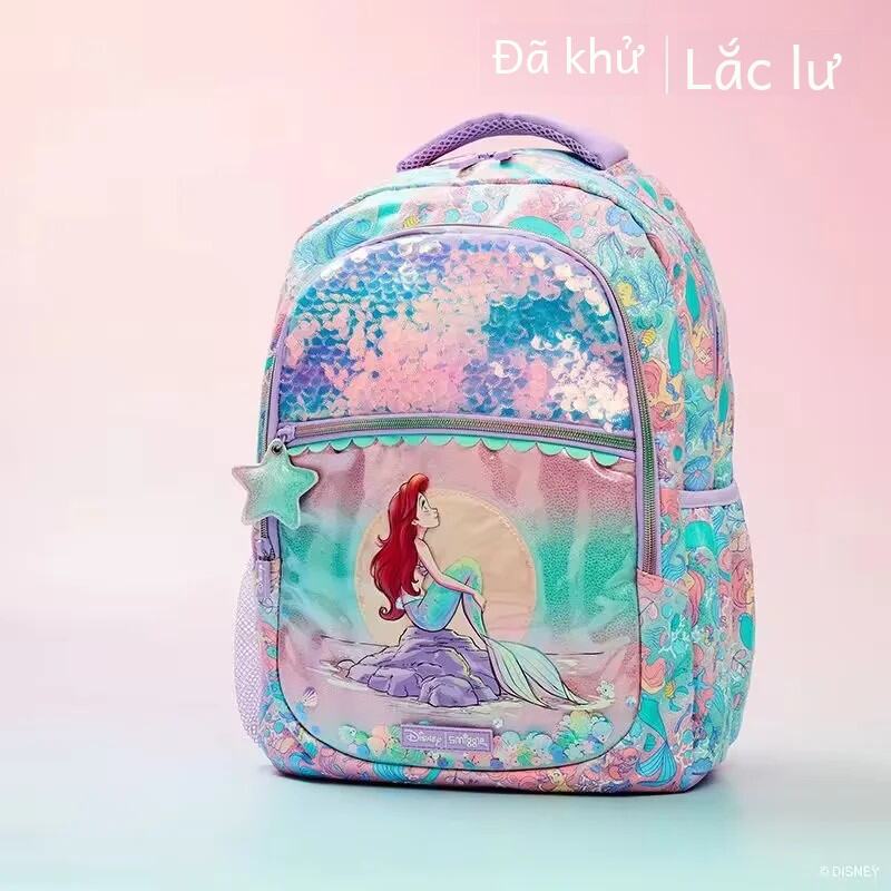 Smiggle Disney Nàng Tiên Cá Ariel Schoolbag Dung Tích Lớn Nhẹ Unisex Ba Lô Trẻ Em Dành Cho Bé Gái Ti