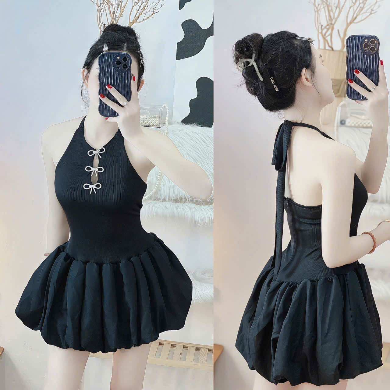 SÉT VÁY CỔ YẾM NƠ(ảnh thật)