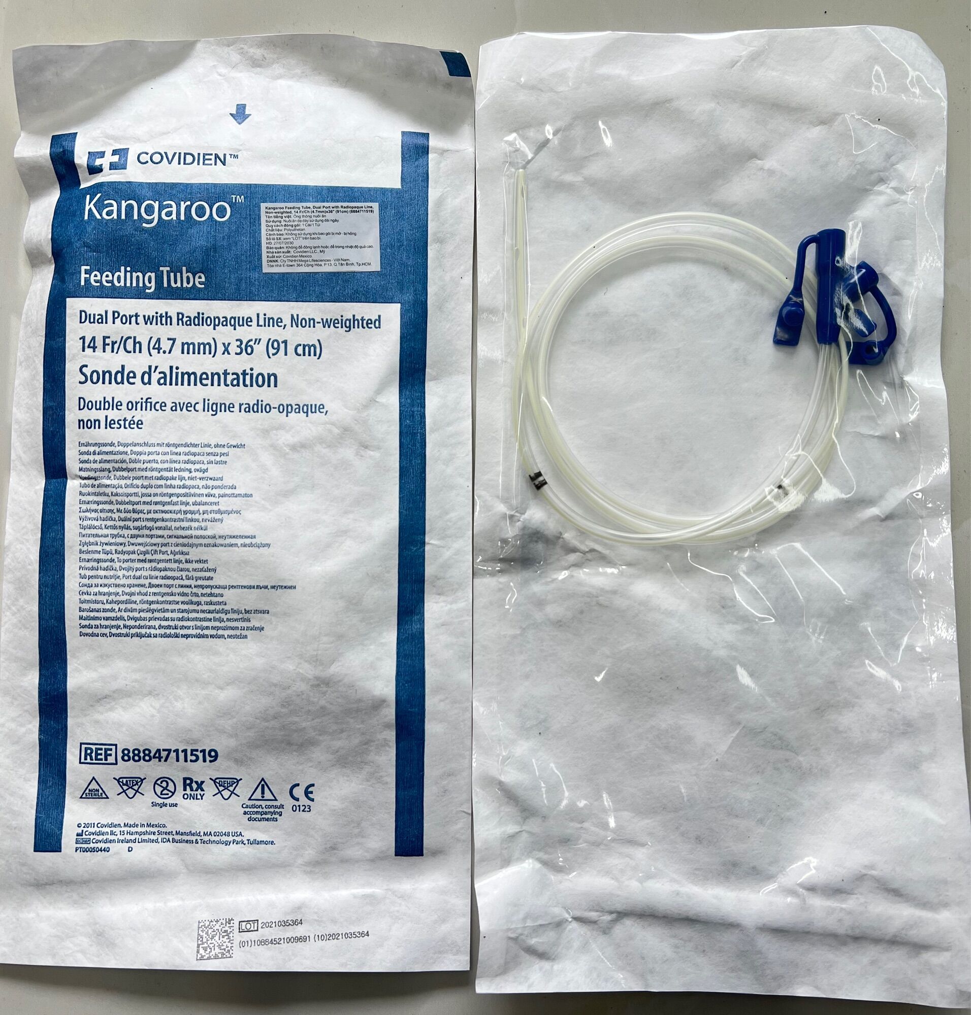 Dây cho ăn silicon sử dụng dài ngày 1 tháng có nắp kangaroo - số 14 fr