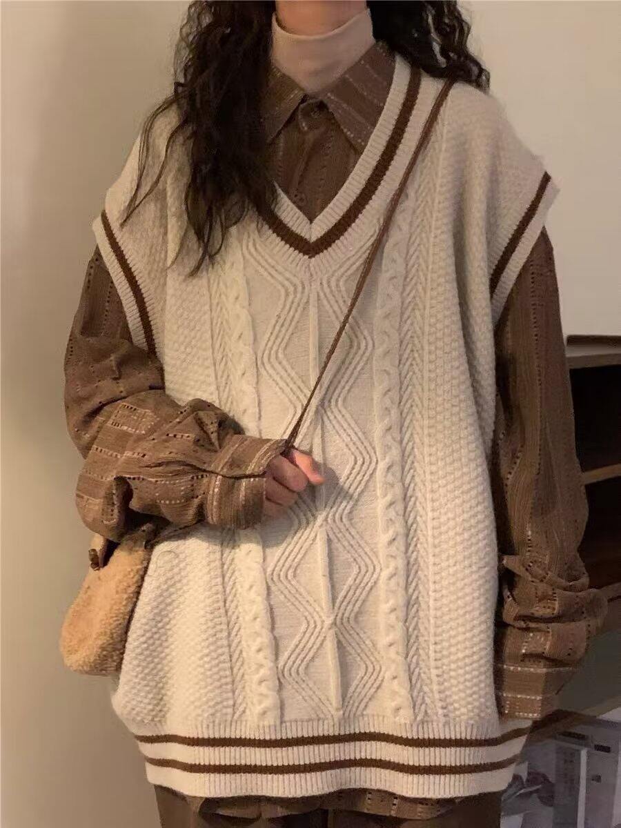 Autumn And Winter Sweater Waistcoat Men's Korean-style Loose-Fit Laziness-Style Students Cool INS Super Fire Couples Sweater Vest Fashion