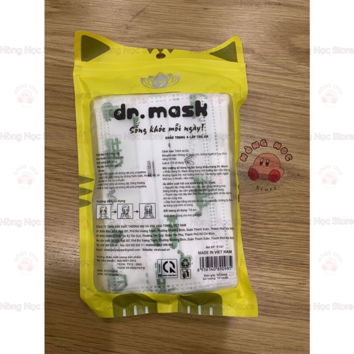 [TÚI] 10 Khẩu Trang TRẺ EM 4 Lớp (mèo vàng) - DR.MASK
