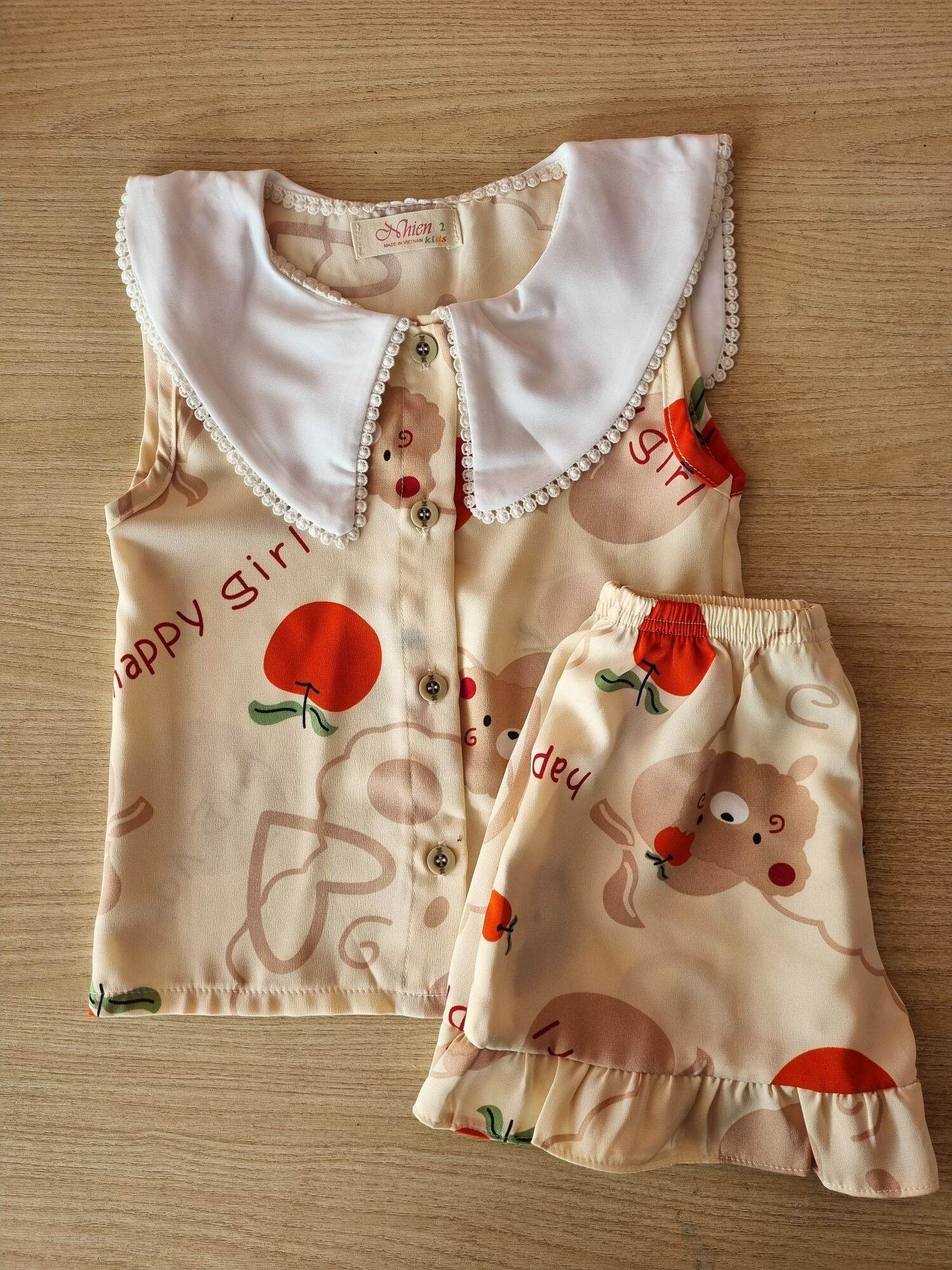 BG21-  ĐỒ BỘ BÉ GÁI PIJAMA LỤA MANGO HỌA TIẾT TRÁI TÁO