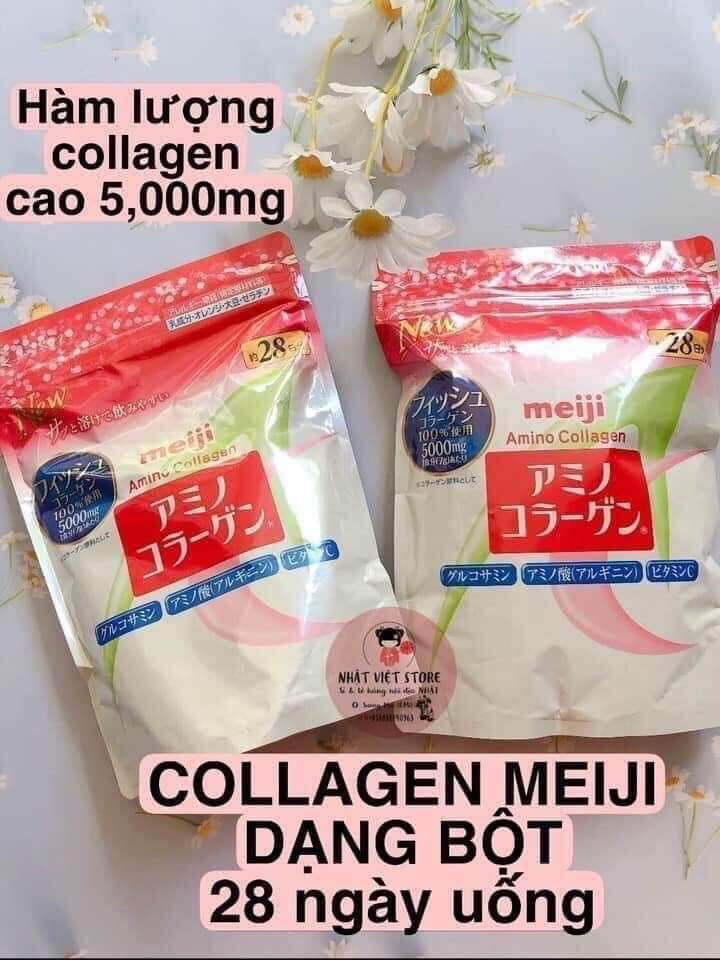 (Date 2025) Túi đựng bột collagen meiji 196g mẫu mới gói 28 ngày nội địa Nhật chính hãng