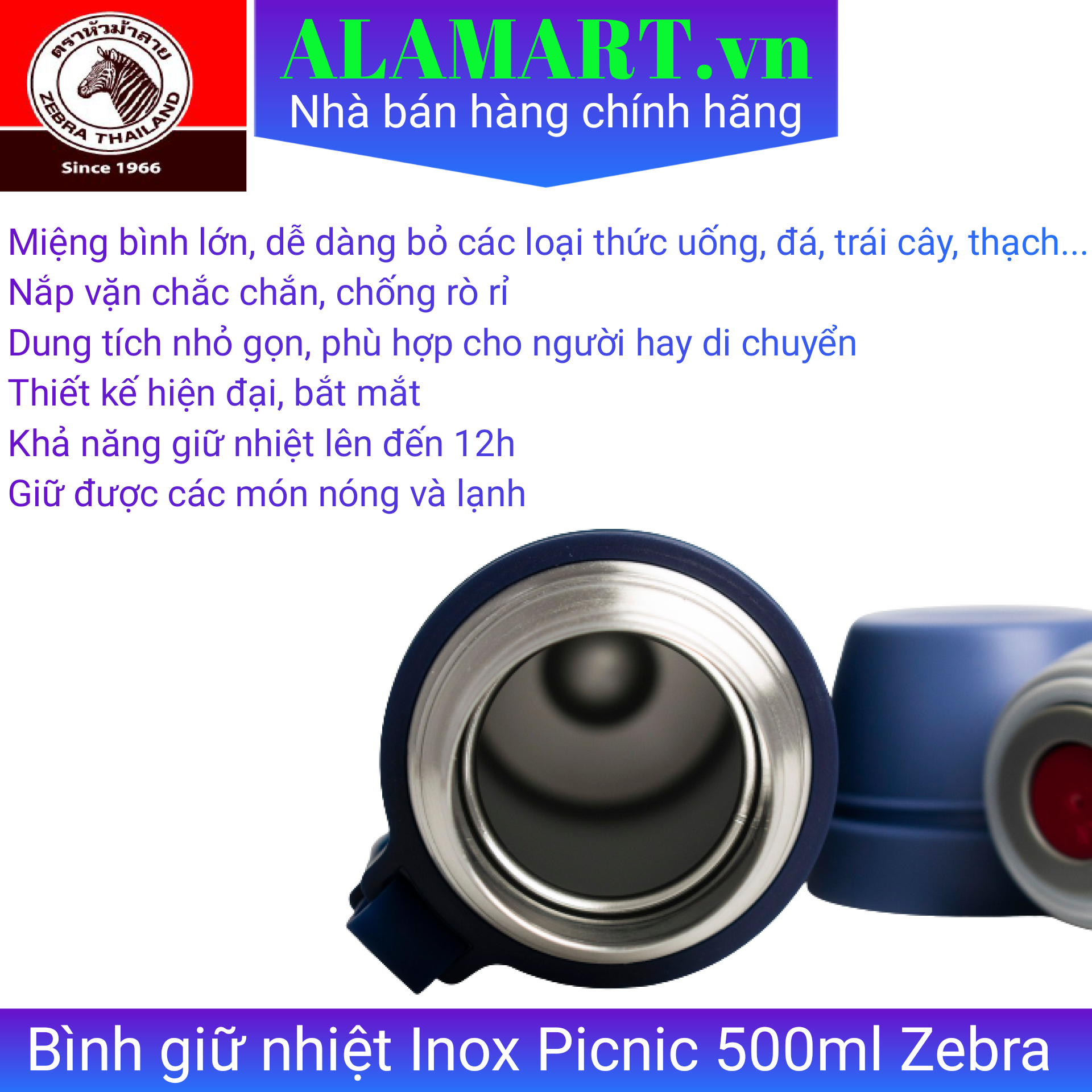 Bình giữ nhiệt Inox Picnic 500ml Zebra - 112651