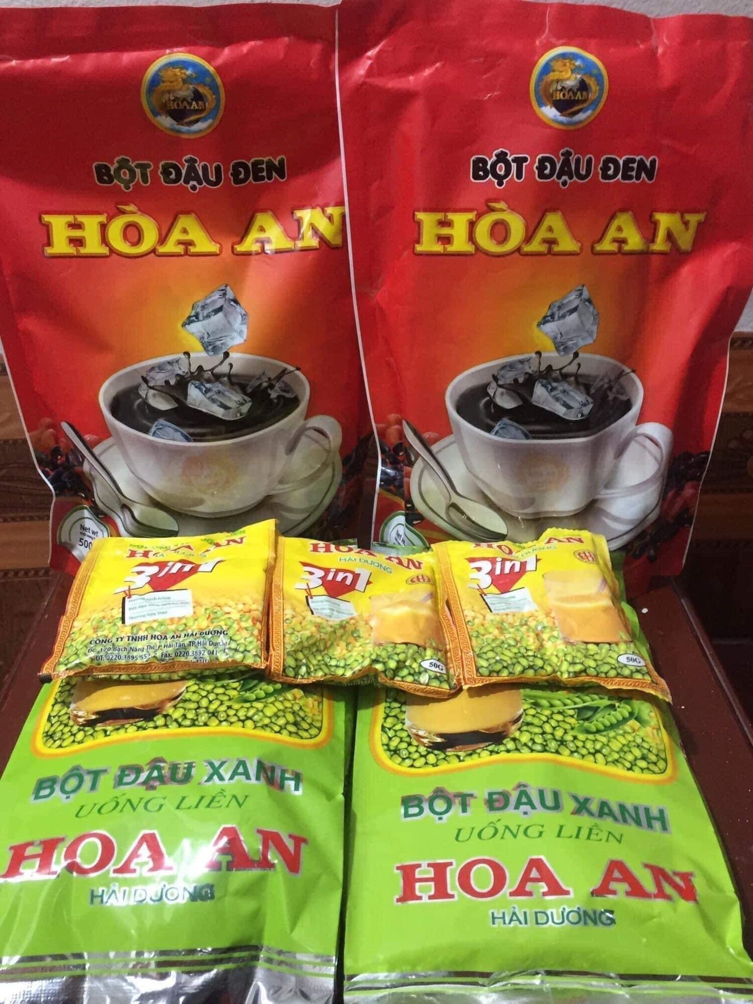 Túi bột đậu xanh/ bột đậu đen Hoà An 500gram (10 gói nhỏ)