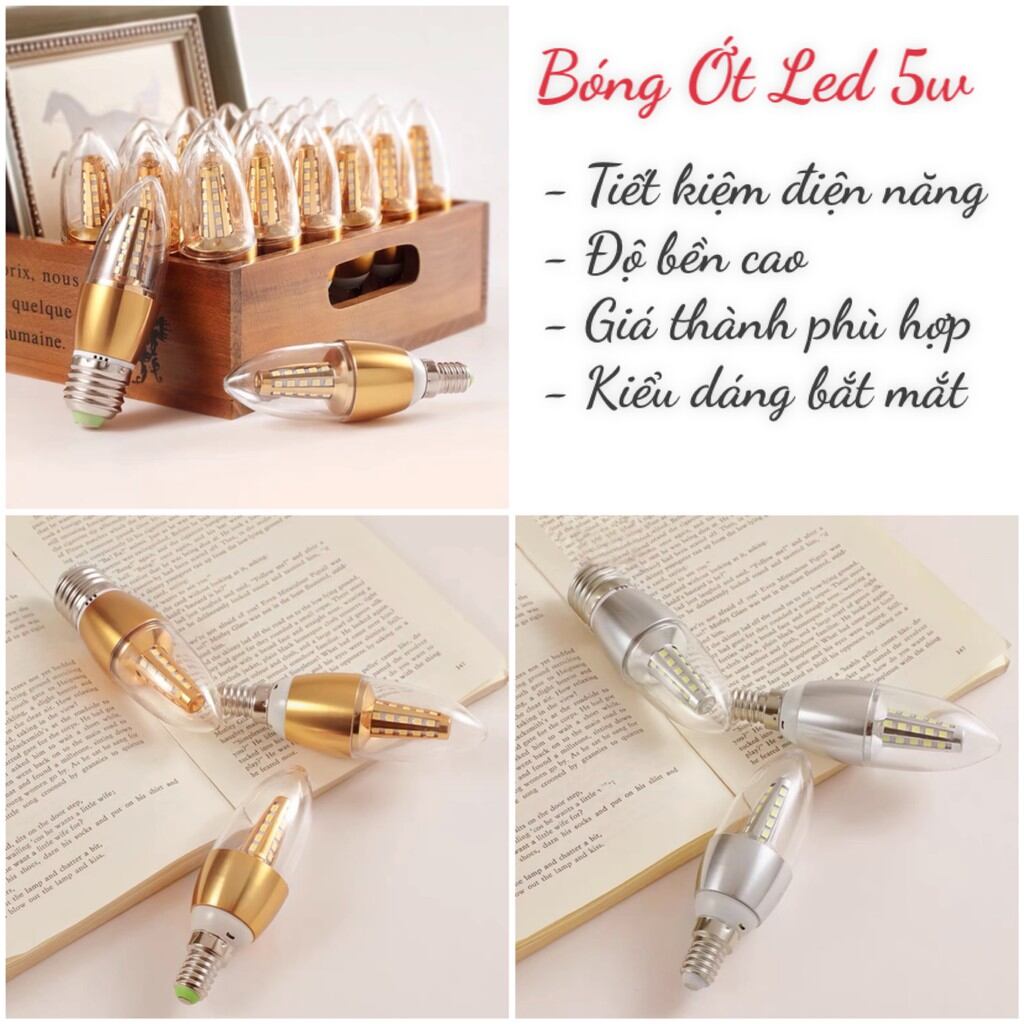 Bóng led quả nhót 5w đuôi E14, E27 trắng vàng.