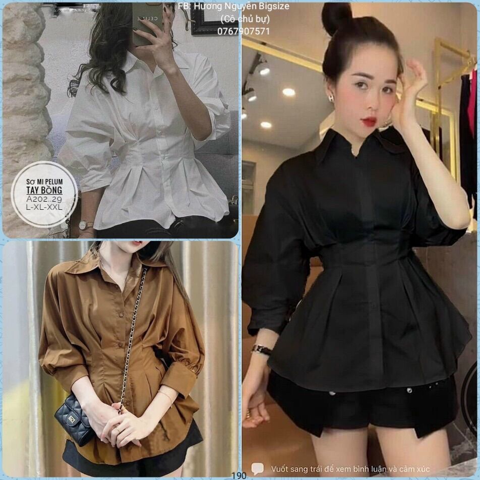 55-90kg Bigsize ÁO SƠ MI PEPLUM CHIẾT EO