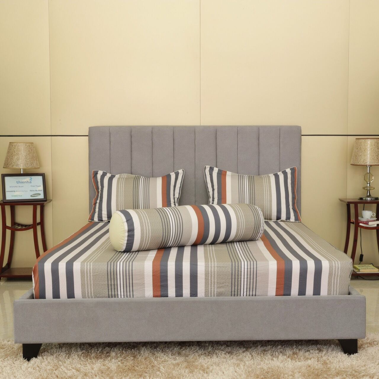 Bộ Drap gối cotton hoa Hometex 1.6x2, 1.8x2m