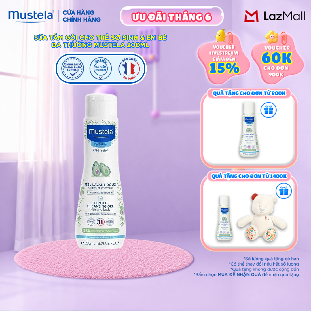 Sữa tắm gội cho trẻ sơ sinh & em bé da thường mustela 200ml