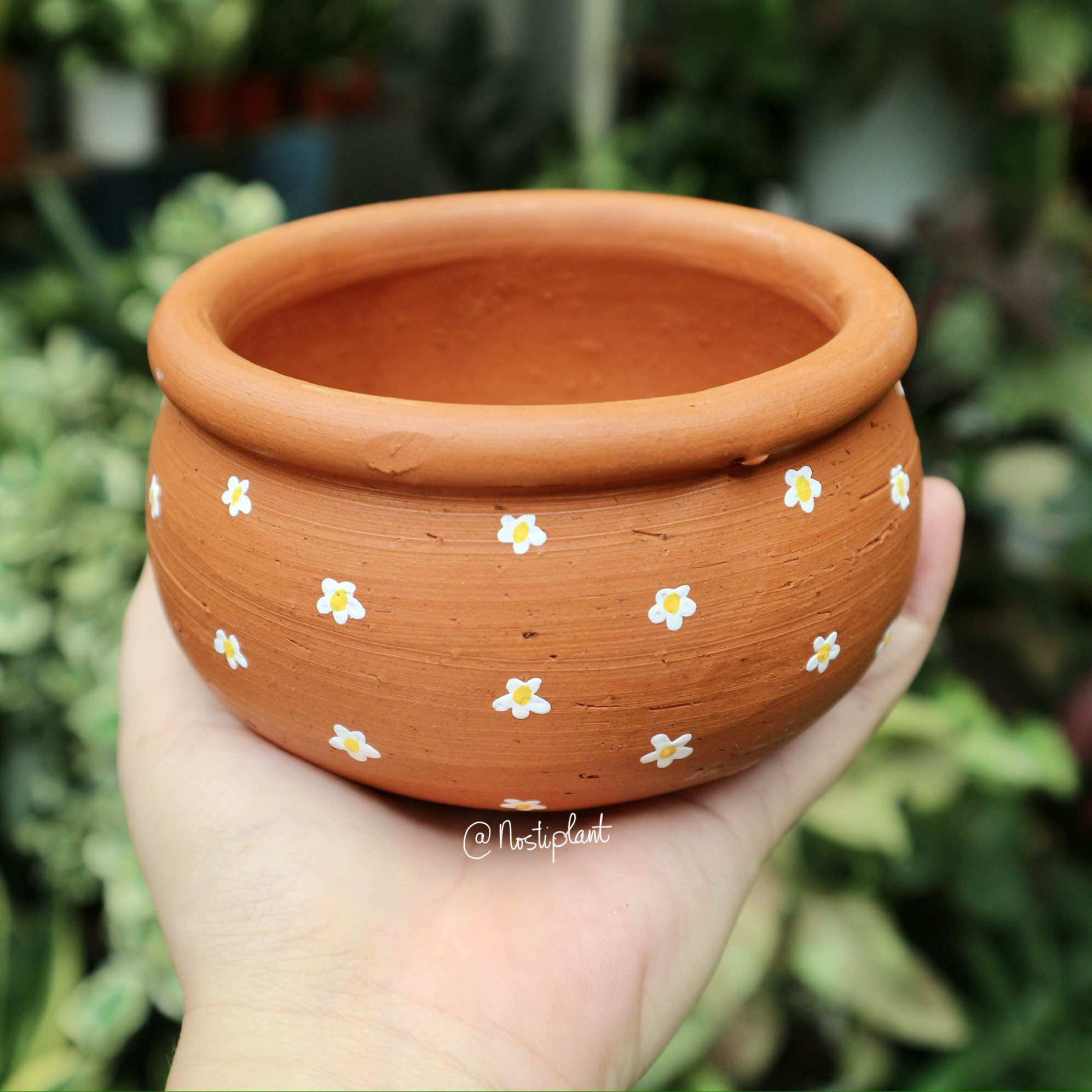 Chậu đất nung vẽ hoa thủ công