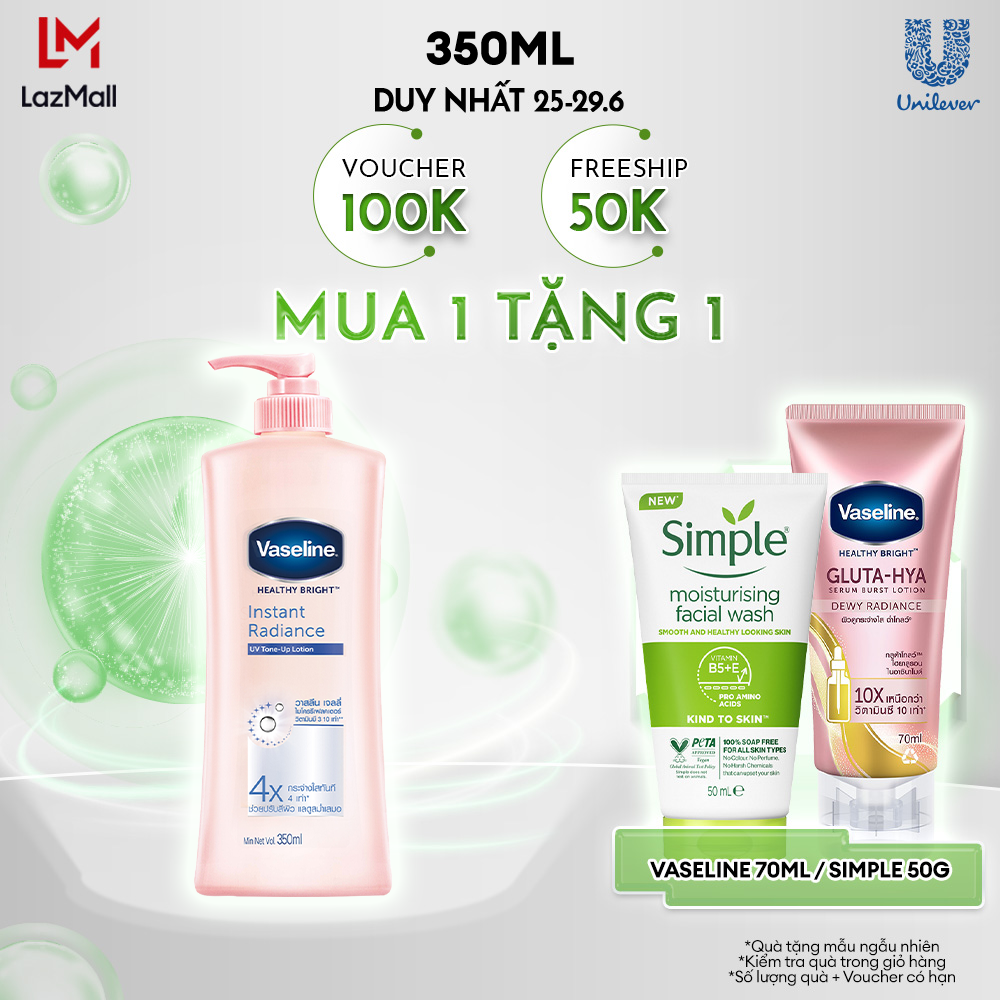 Sữa Dưỡng Thể Vaseline 350ml Dưỡng Ẩm Sáng Da Instant Radiance Vi Chất Phản Quang Giúp Da Sáng Tức Thì Gấp 4 Lần