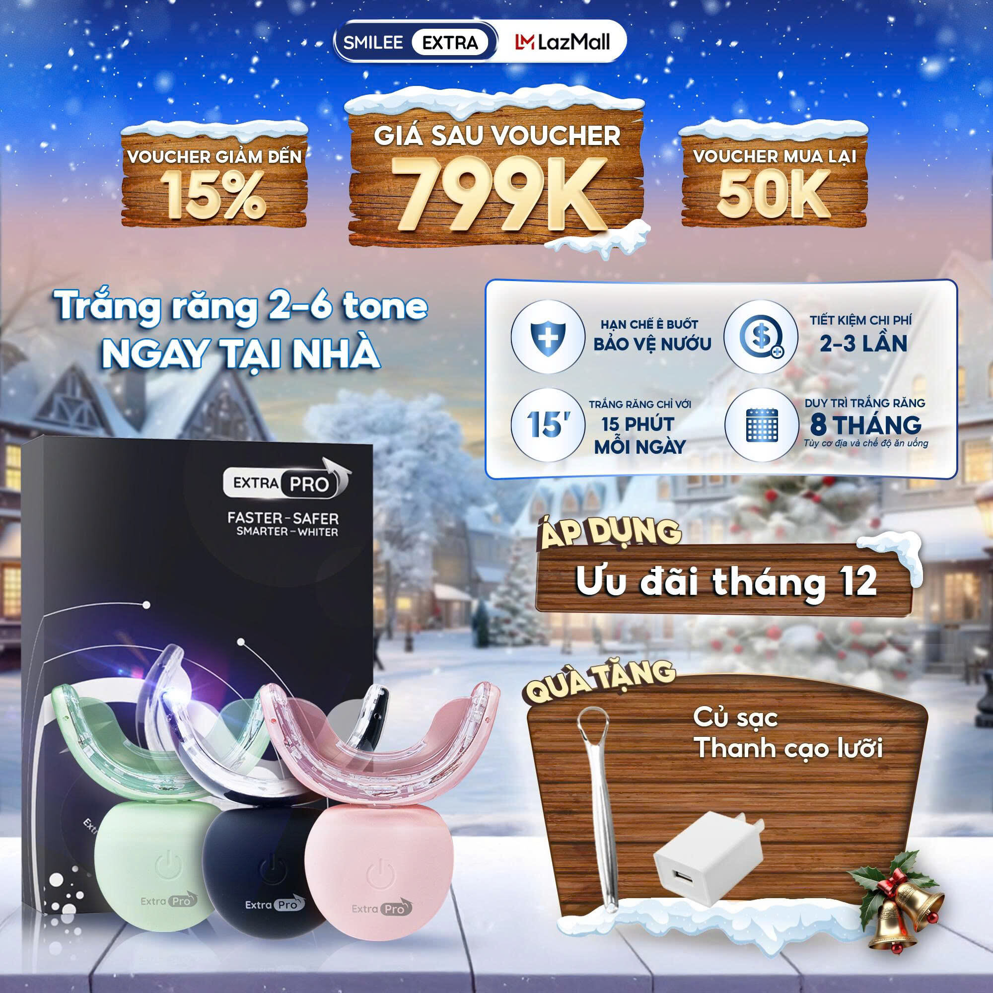  Trắng răng Smilee Extra trắng răng từ 2-6 tone sau một liệu trình giúp răng trắng sáng tự tin tại nhà. Hàng chính hãng 
