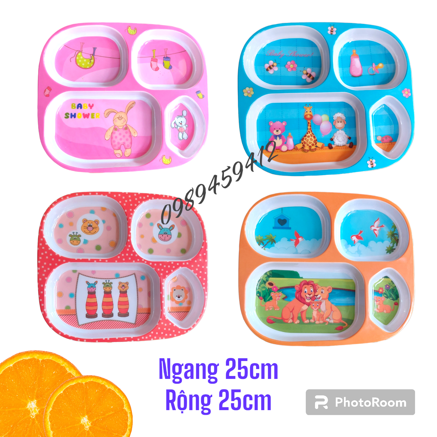 Khay cơm cho bé ăn dặm 4 ngăn - nhựa melamin cao cấp VCP - tặng kèm muỗng