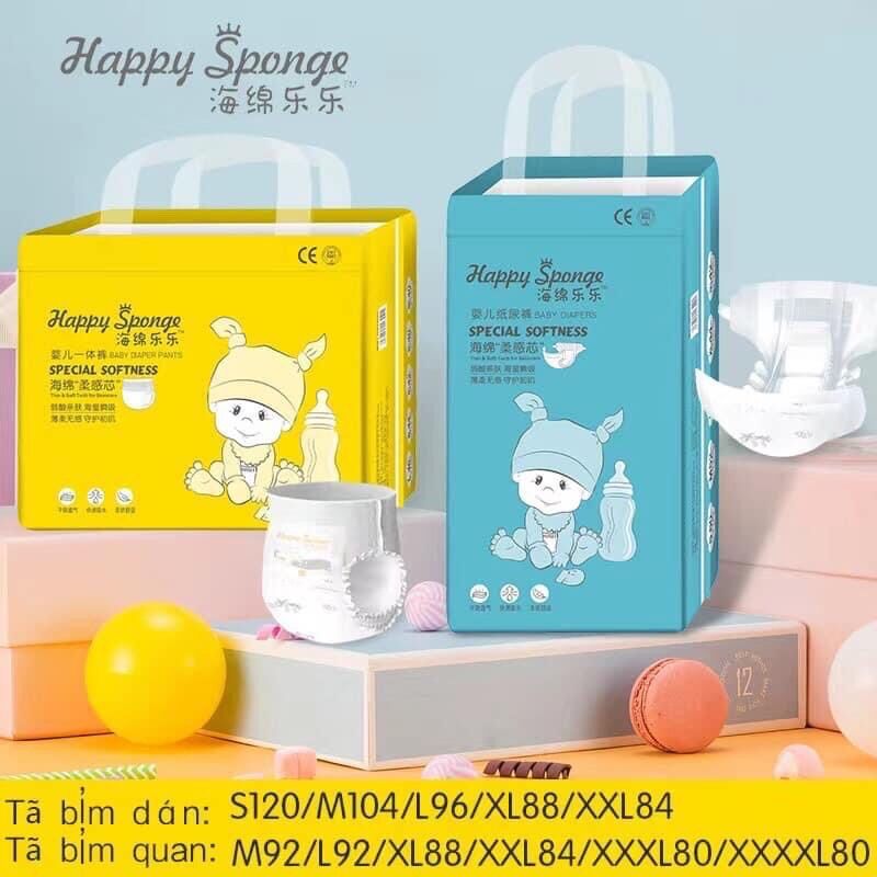 Bỉm HAPPY SPONGE Natural nội địa Trung xuất NHẬT quần / dán đủ size S120, M104,L96,M92,L92,XL88,XXL84,XXXL80, 4XL80 ( Tặng Lật Đật)