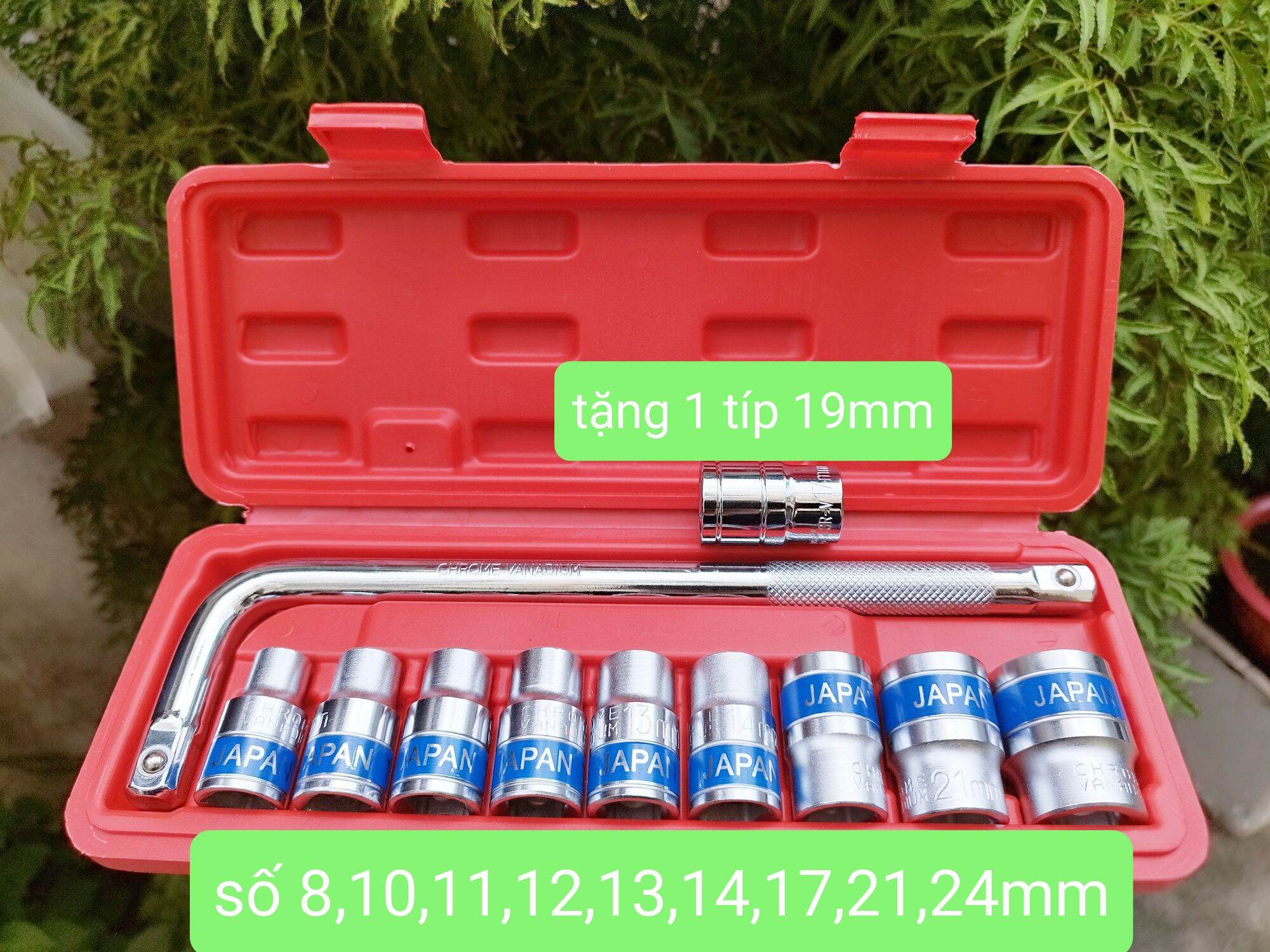 Bộ khẩu típ cần l 1/2 japan 10 chi tiết tặng kềm 1 đầu típ 19mm