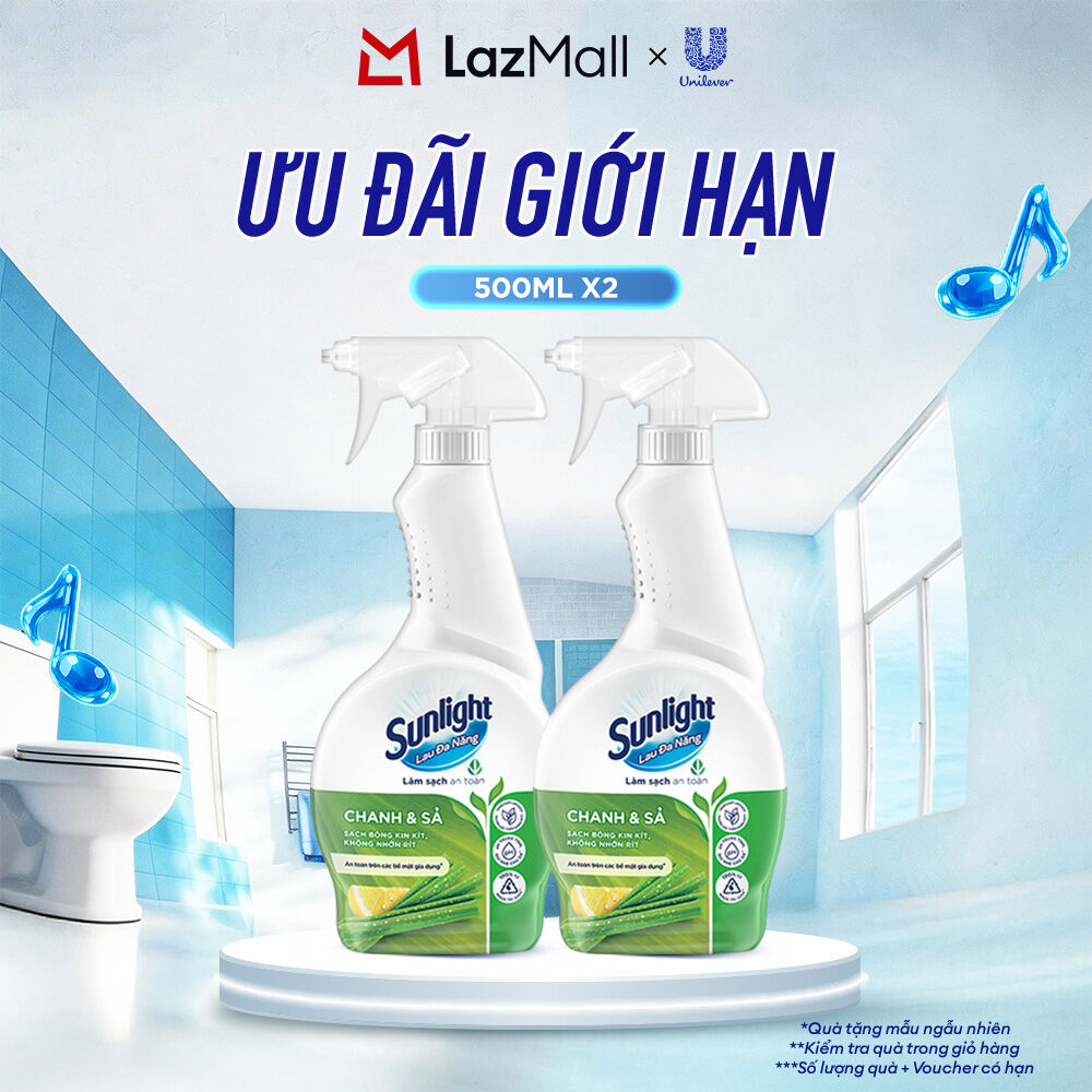 Combo 2 Nước lau đa năng Sunlight Chanh  Sả|Phiên bản nâng cấp từ Cif|Sạch bóng kin kít, không nhờn rít|Chai 500ml