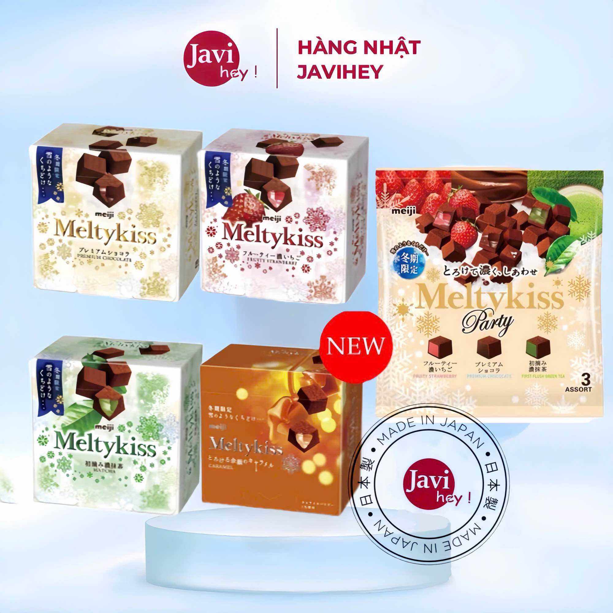 Socola tươi Meiji Meltykiss 56g Melty Kiss vị vani, trà xanh, dâu tây, caramen nội địa Nhật Bản