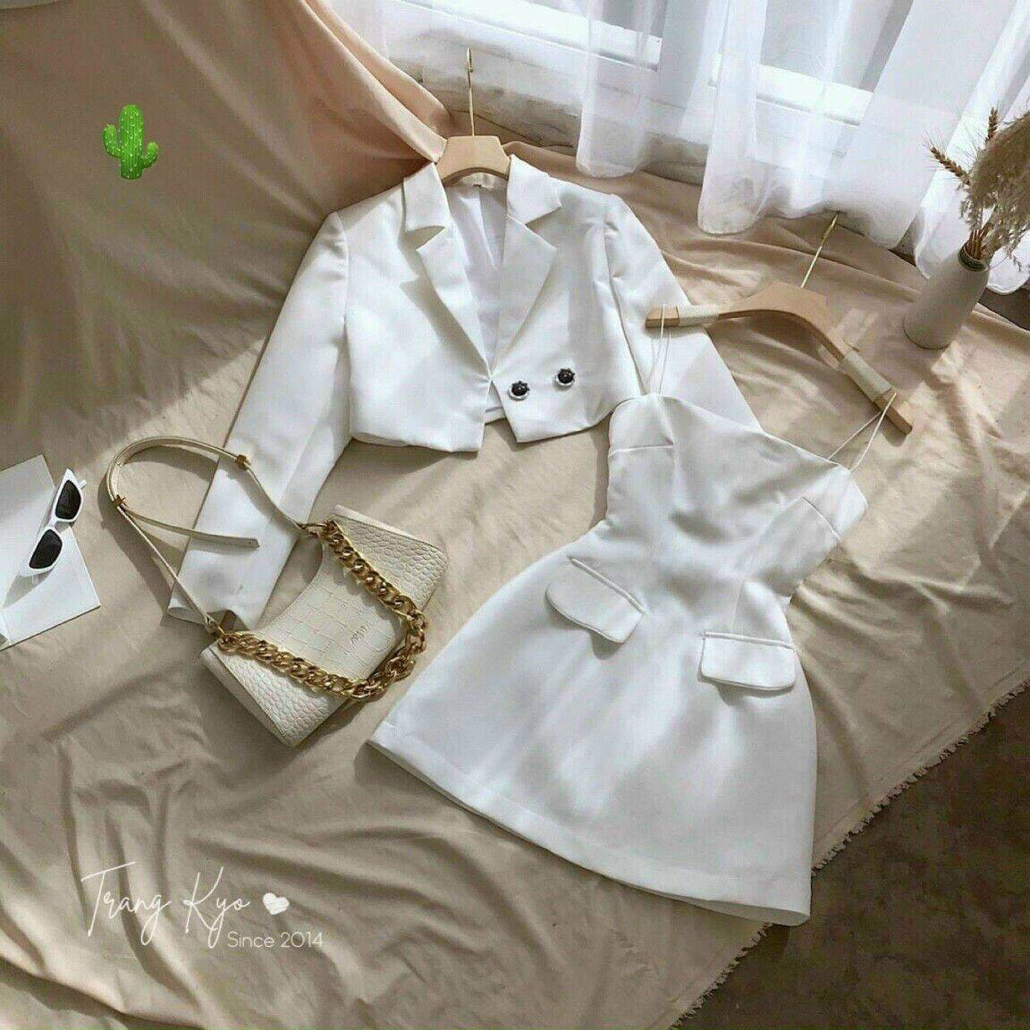 Sét vest váy kèm khoác sang chảnh sét công sở, sét dạo phố pca