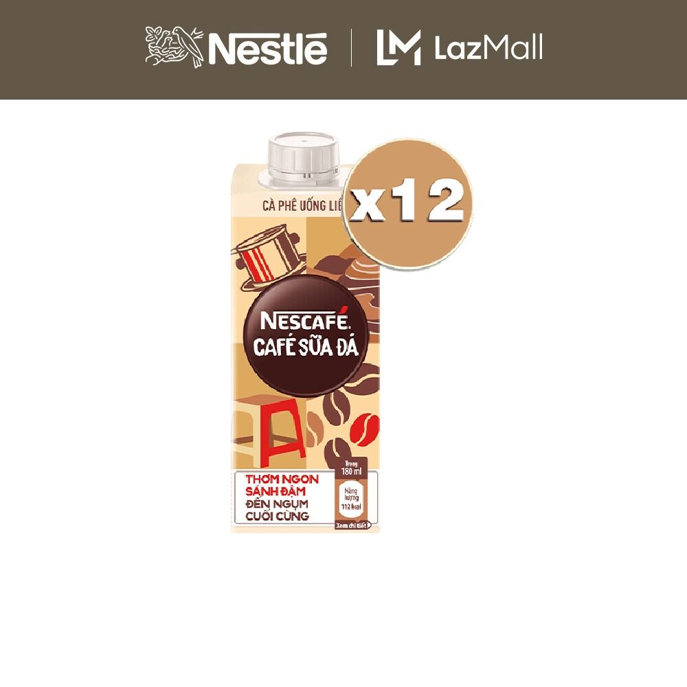 [ƯU ĐÃI THÁNG 4] Lốc 12 hộp Cà phê uống liền NESCAFÉ® Cà Phê Sữa Đá (hộp 180ml)