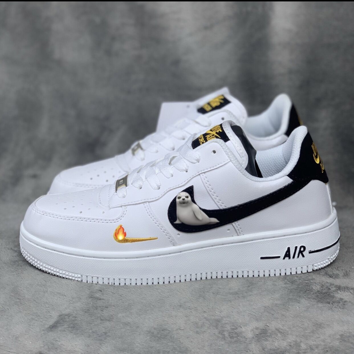 Giày af1 trắng moc đen, giày sneaker force one bản trung 1/1 đủ size