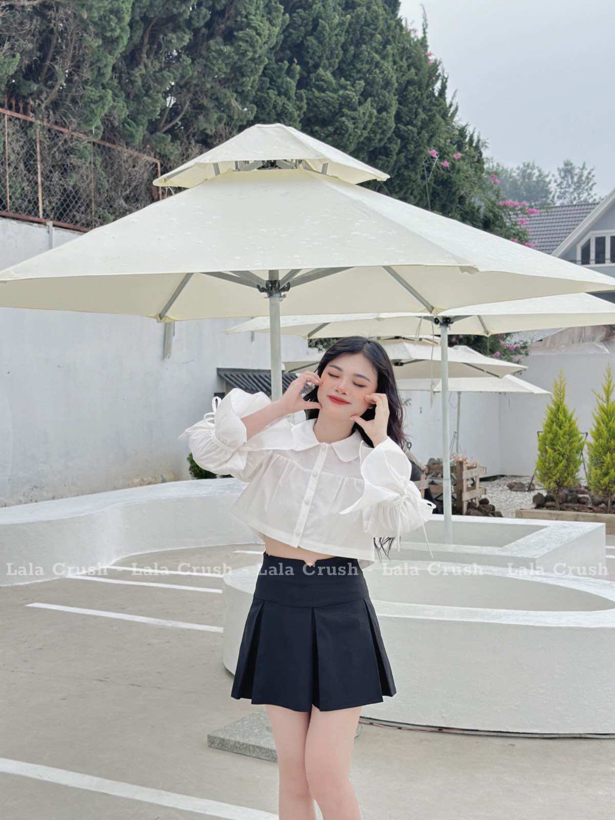 Áo sơ mi dáng croptop tay bồng, dài tay trơn 4 màu LalaCrush