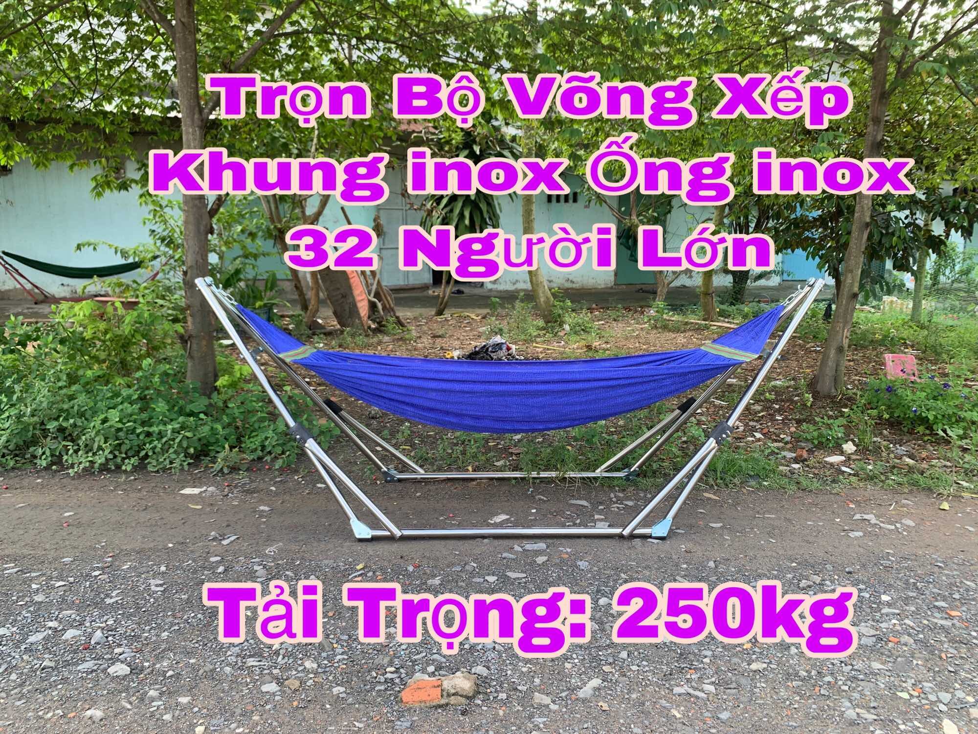 Bộ võng xếp dành cho người lớn ống inox phi 32 chịu lực 250kg sản phẩm được bảo hành 12 tháng tặng kèm túi đựng võng