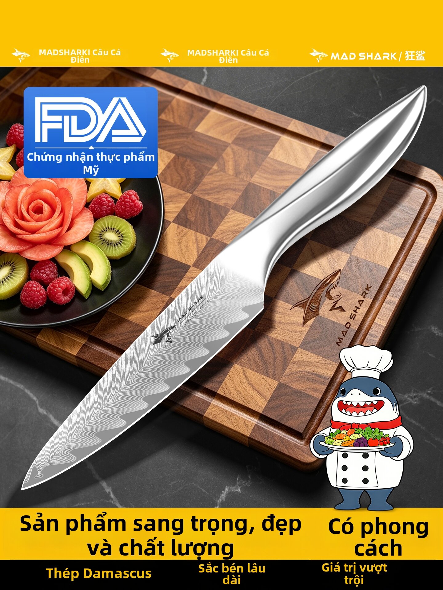 Mad Shark | Sharp Food Grade Damascus Steel Fruit Knife