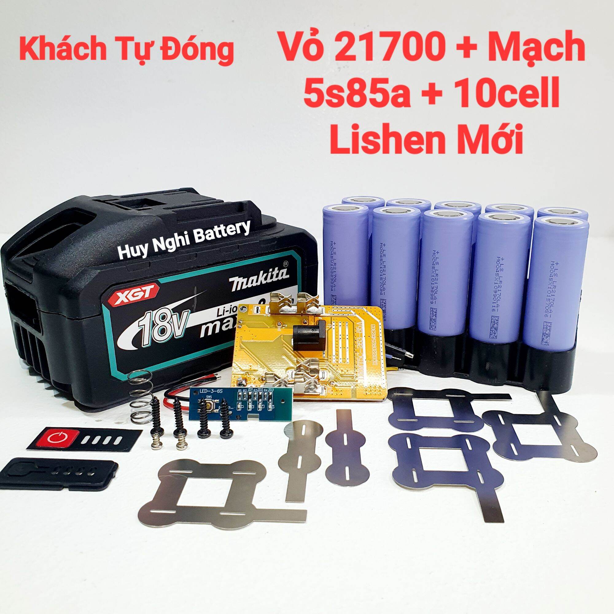 Combo: Vỏ 21700 + Mạch 5s80a + 10 Cell Samsung 40T