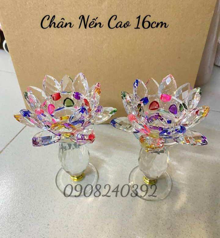✨ Đế nến hoa sen pha lê chân cao 16cm - ( 1 Cái )✨