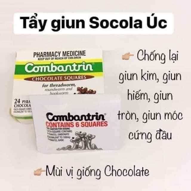 Tẩy giun Combantrin Úc dạng socola tách lẻ 1 vỉ