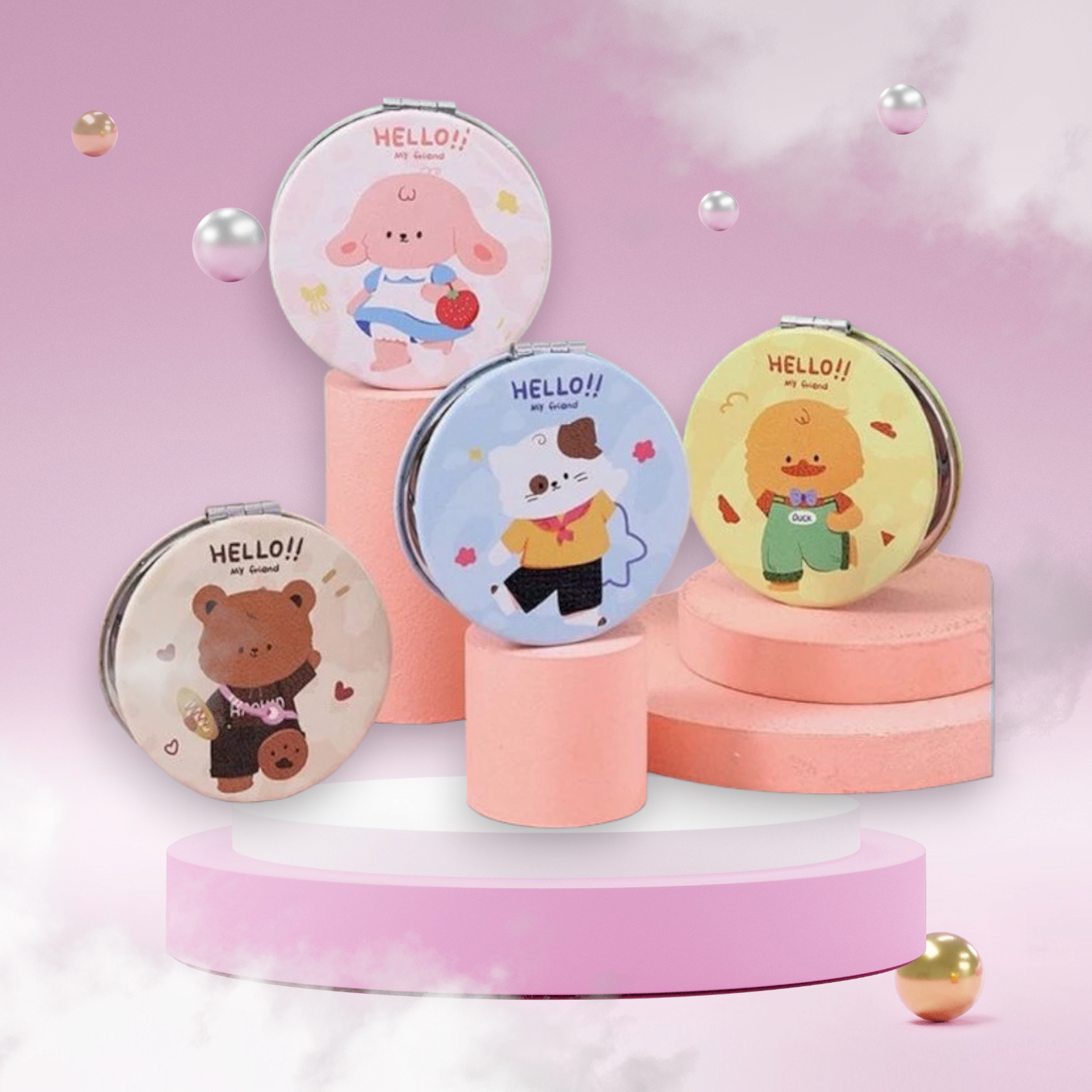 Gương mini 2 mặt tròn dễ thương