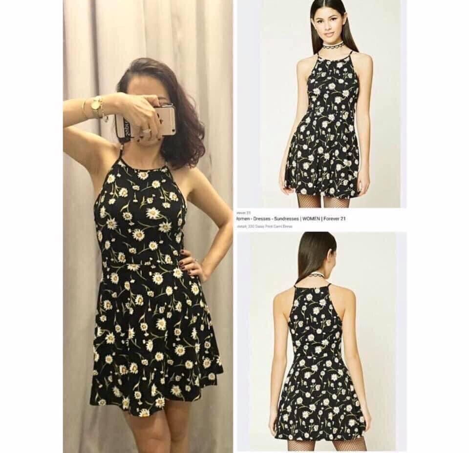 Đầm cổ yếm hoa cúc f21 chất cotton mềm mát kiểu dáng trẻ trung