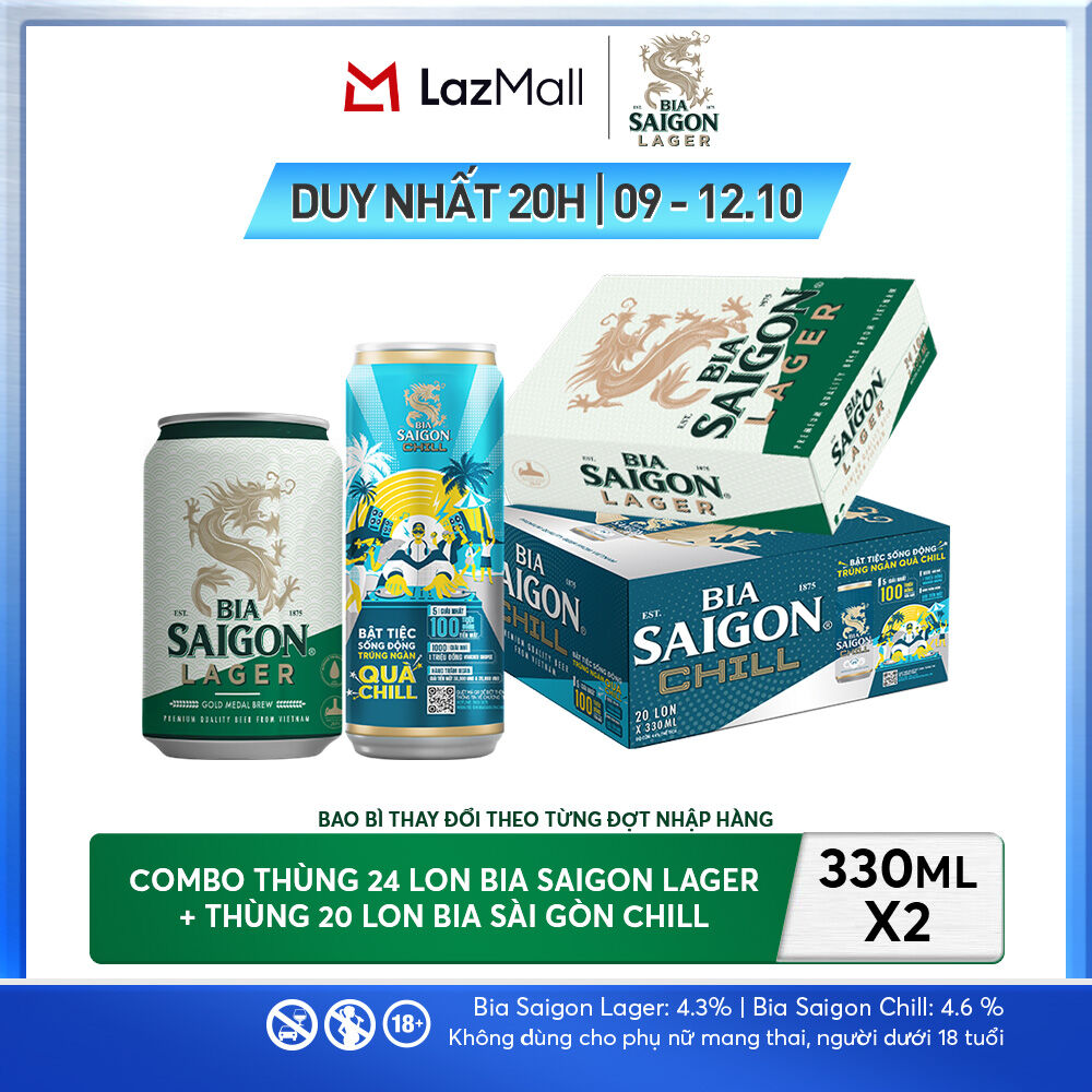 Nồng Độ Cồn 4.3% - Combo 1 Bia Saigon Lager 330ml + Nồng Độ Cồn 4.6% - 1 Bia Sài Gòn Chill 20 Lon 330ml