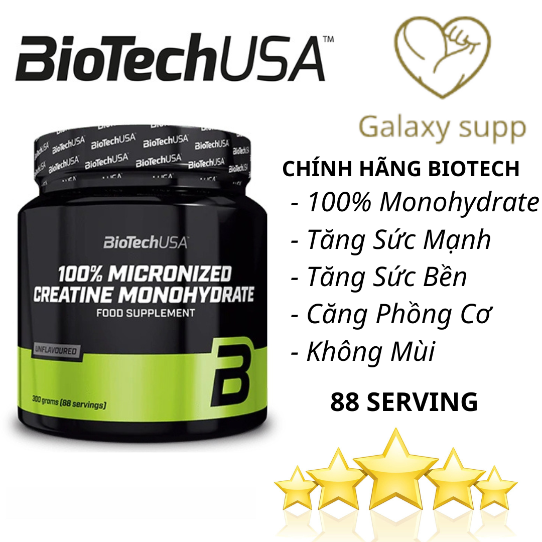 BiotechUSA 100% Micronized Creatine Monohydrate Tăng Cơ Tăng Sức Mạnh 300g