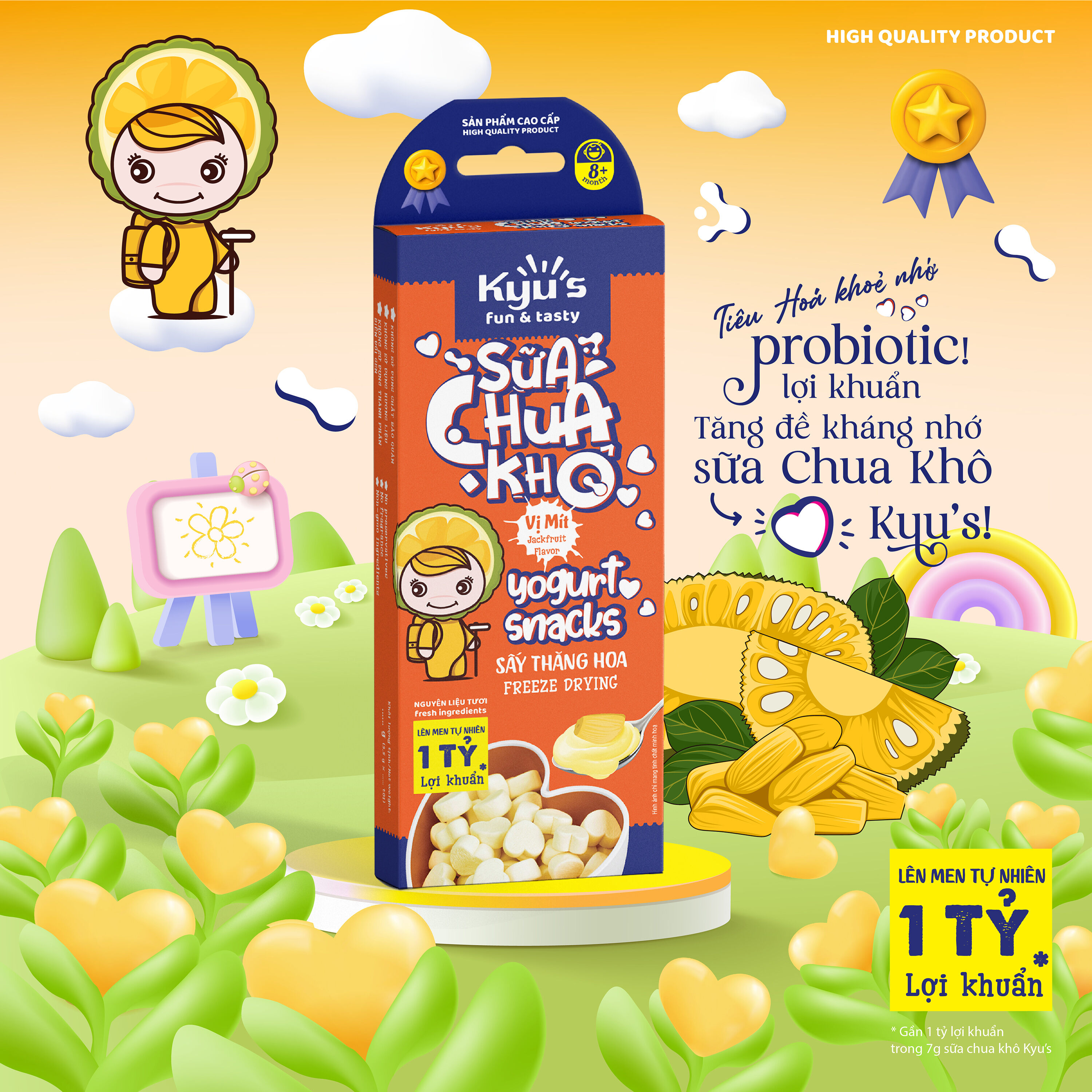 Sữa Chua Khô Kyu s 7g - Vị mít - Sấy thăng hoa - Hỗ trợ tiêu hóa