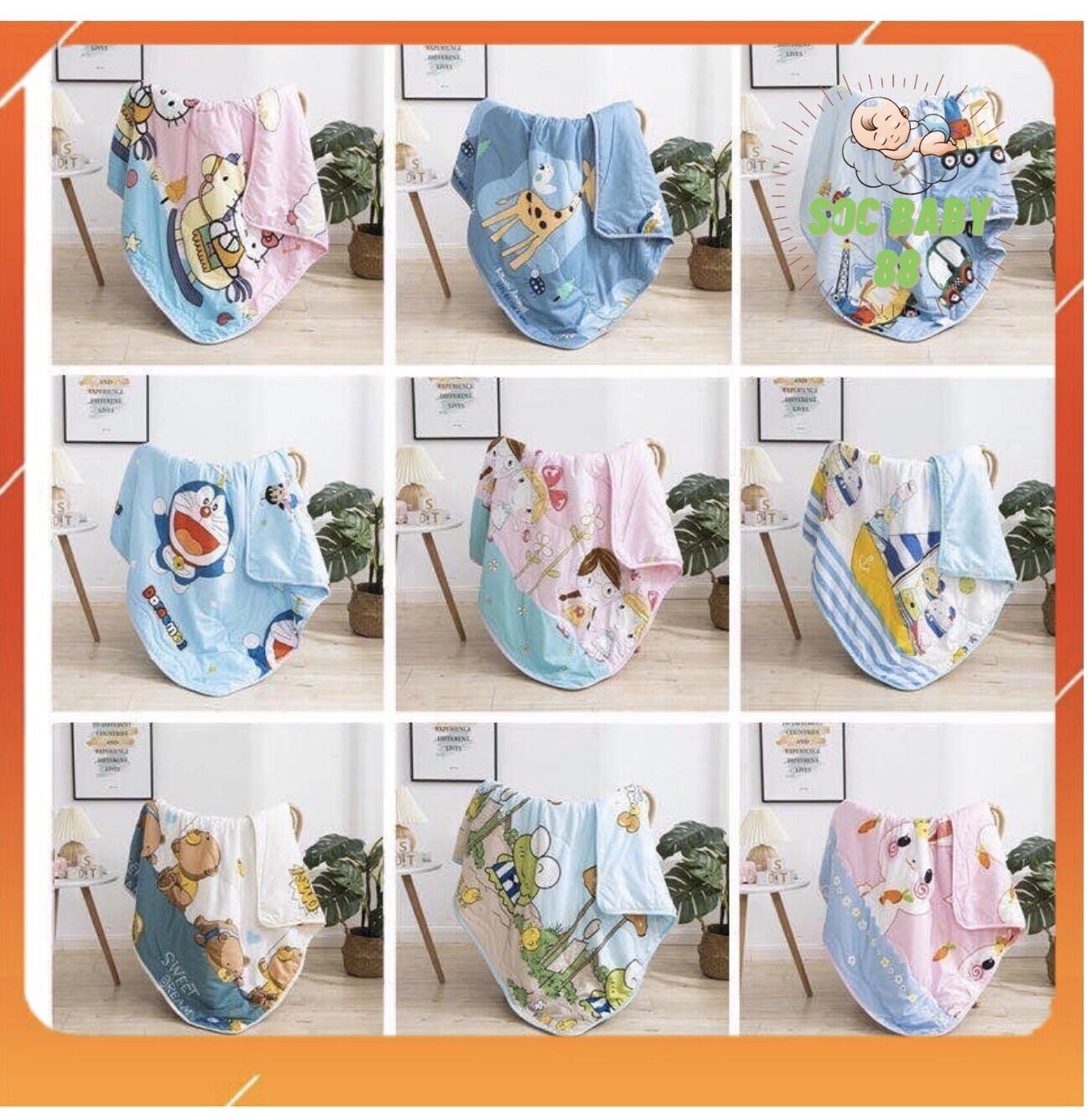 Chăn đũi cotton hè thu cho bé, chăn cho bé, chăn đũi soc baby 88 cho bé