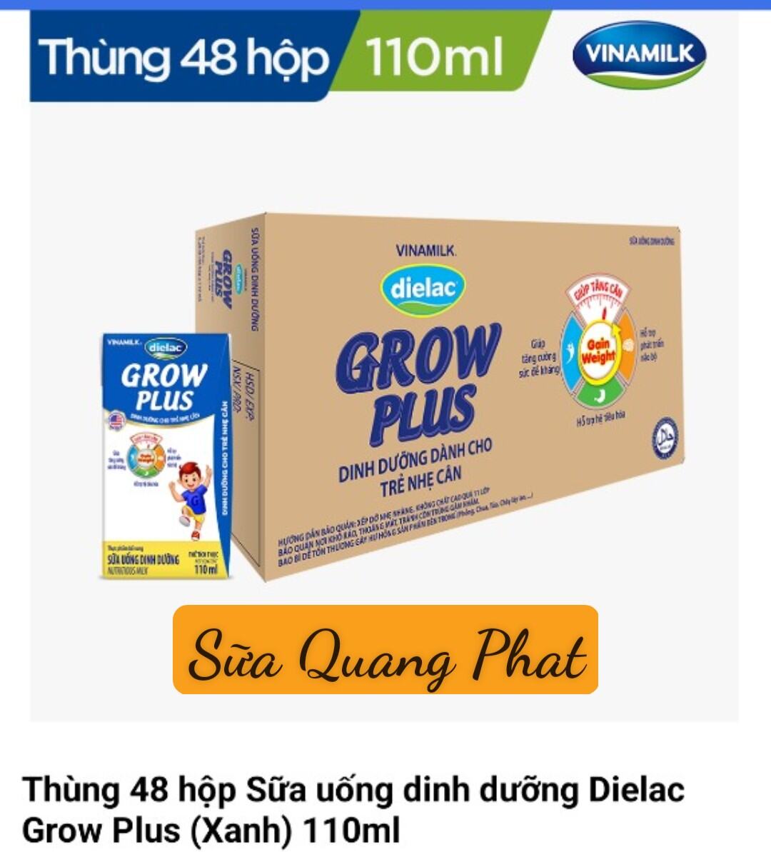 Thùng 48 hộp Sữa bột pha sẵn Dielac Grow Plus Xanh 110ml