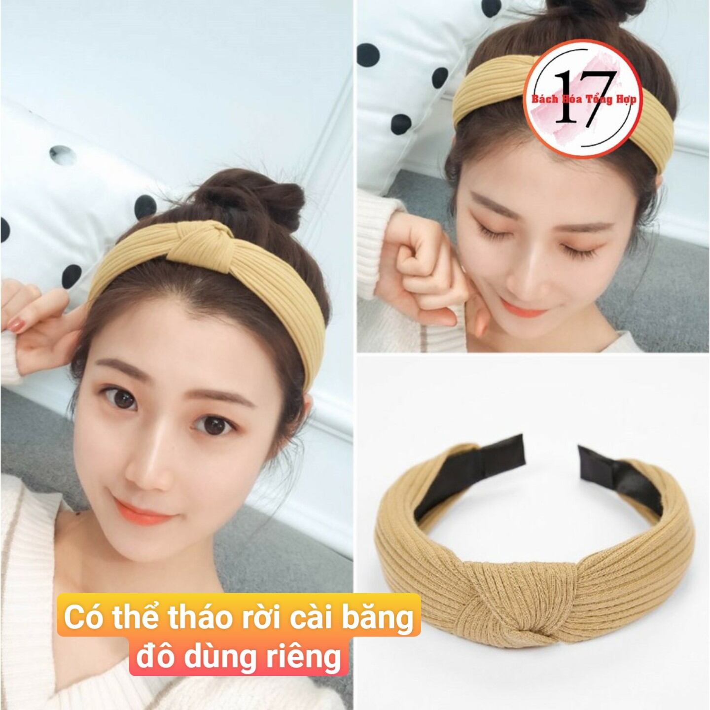 Tóc giả mái thưa kèm cài băng đô len thun M016