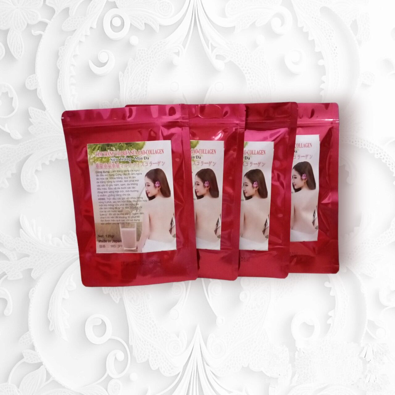 Combo 4 gói tắm trắng siêu trắng body Japan tinh chất tảo biển - sữa gạo gói 128g